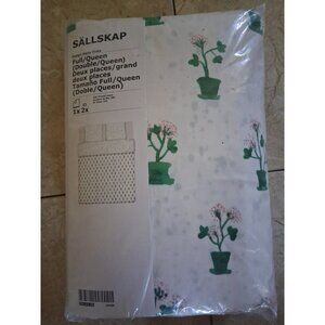 Ikea Skallskap Full/queen Floral Duvet Cover W/ Pillowcases Green/white